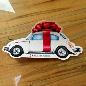 Kiel James Patrick KJP Volkswagen White Bug Car Christmas Red Bow Sticker